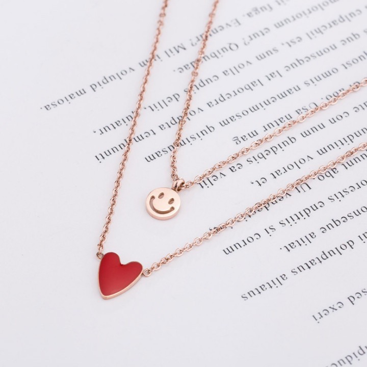 Dây Chuyền 2 Tầng Tim Đỏ Titan Không Đen TT 1755