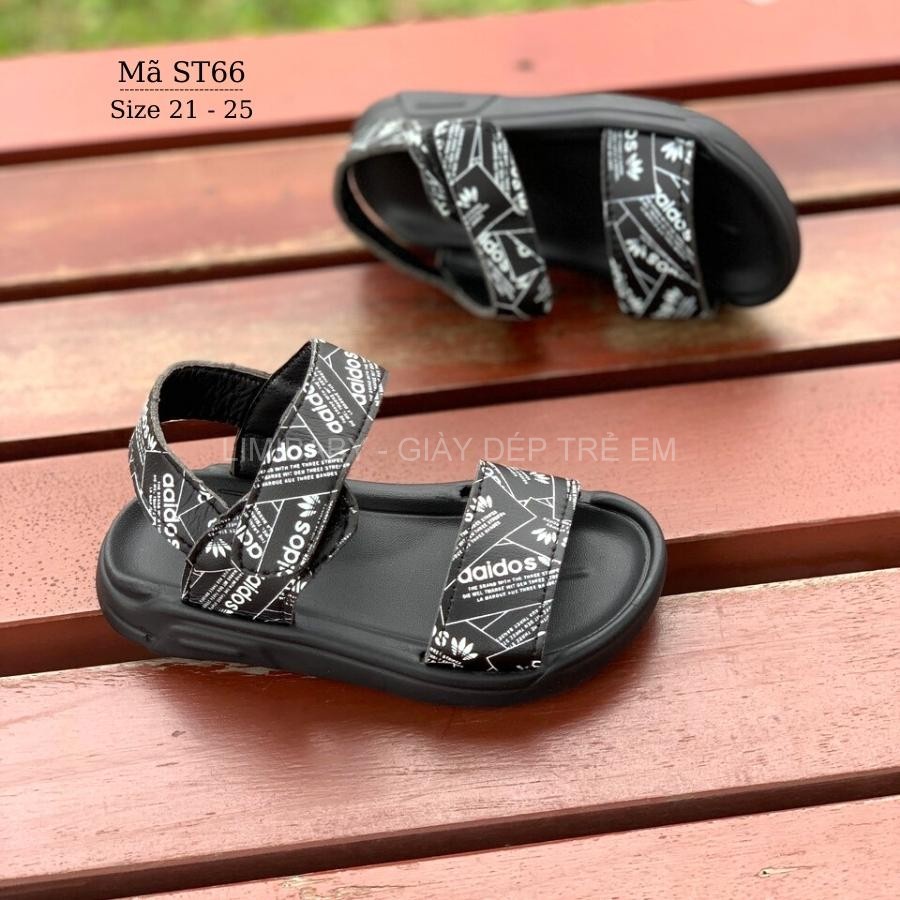 Sandal cho bé trai đen chữ trắng aaidos quai dán thời trang da cao cấp êm mềm phù hợp cho trẻ em tập đi 1 2 3 tuổi ST66