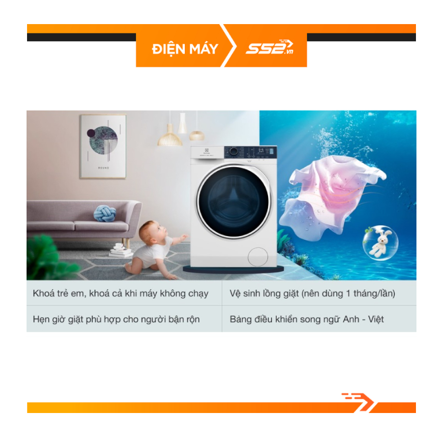 Máy giặt Electrolux Inverter 10 kg EWF1024P5WB - Hàng Chính Hãng