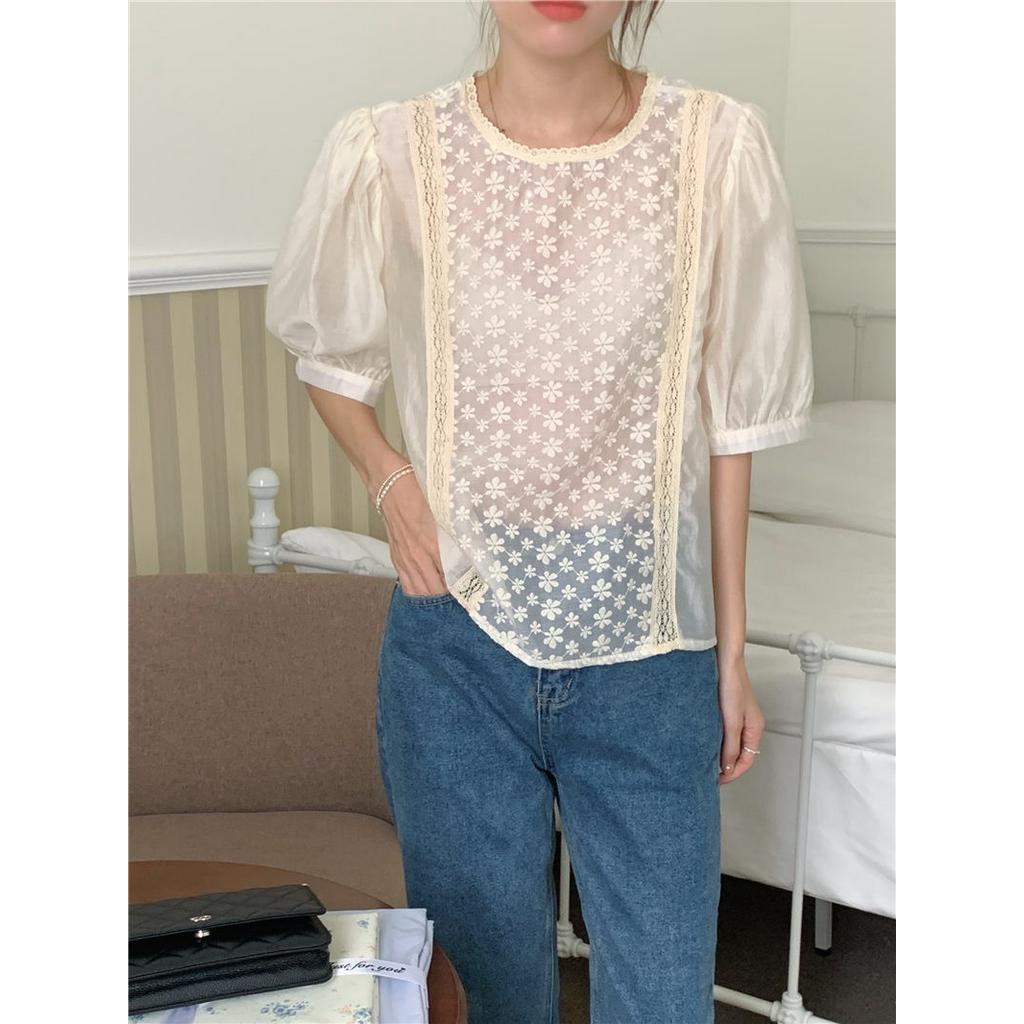 Áo Sơ Mi Voan Mỏng Thêu Hoa Ngắn Tay Thời Trang Sành Điệu 52949