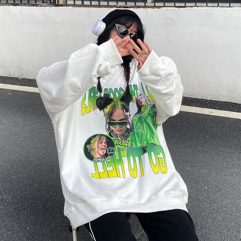 Áo hoodie tay dài dày dặn in hình Billie Eilish phong cách Âu Mỹ size M-3XL thời trang cho nam