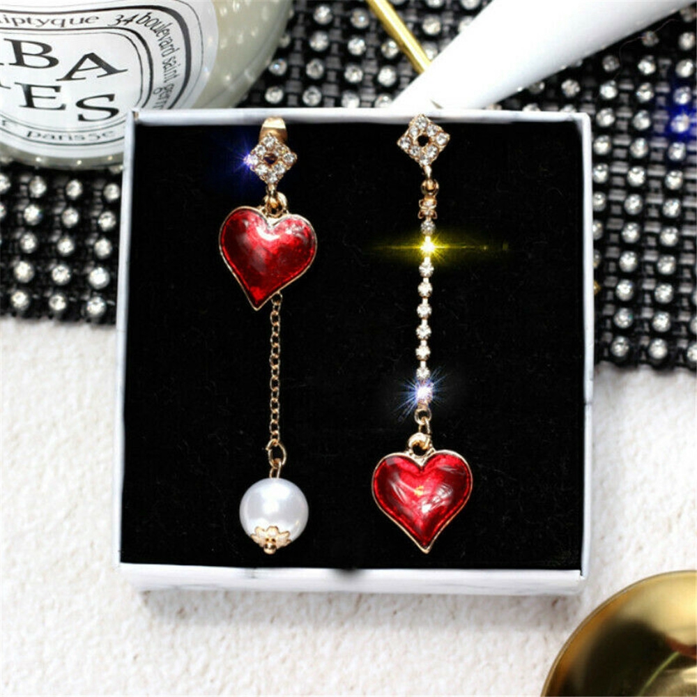 1 Đôi Bông Tai Dáng Dài Hình Trái Tim Đính Đá Thời Trang