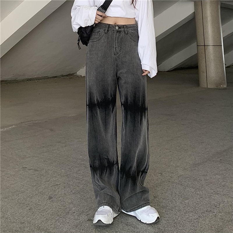 Quần Jean Nữ Lưng Cao Dáng Rộng Phong Cách Harajuku Đường Phố Mới
