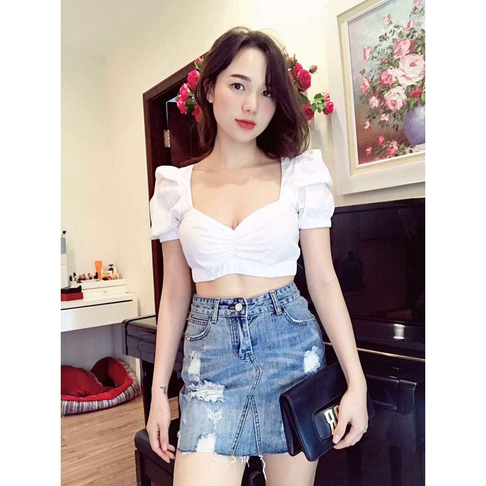 [Mã WASKT410K giảm 10K đơn 50K] Áo Crop Trắng Tay Phồng (KÈM HÌNH THẬT) CR112 | BigBuy360 - bigbuy360.vn