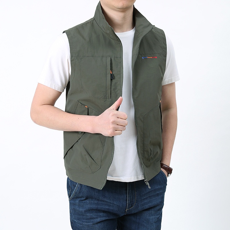 Áo Sát Nách Cổ Đứng Nhiều Túi Màu Trơn Nhanh Khô Thời Trang Xuân Hè 2022 Cho Nam V-2106-Stt Áo Khoác Vest