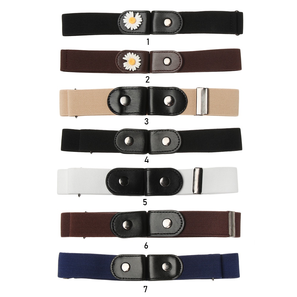 Thắt Lưng Da PU Co Giãn Không Khóa Hình Hoa Cúc Dành Cho Nam Nữ