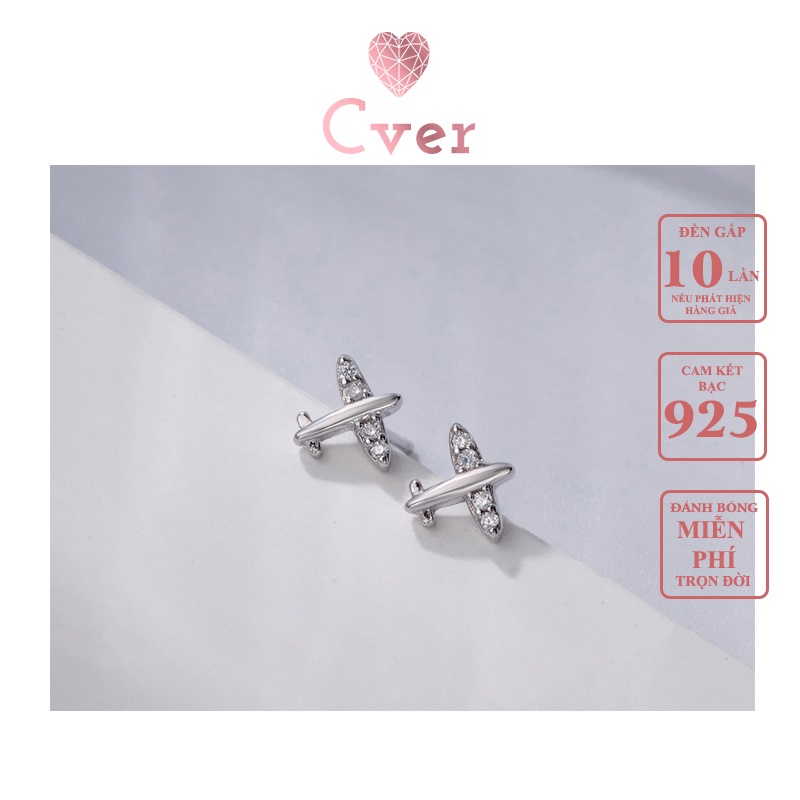 Khuyên tai bạc Cver Silver S925 máy bay tí hon đính đá xinh xắn KT-DA208