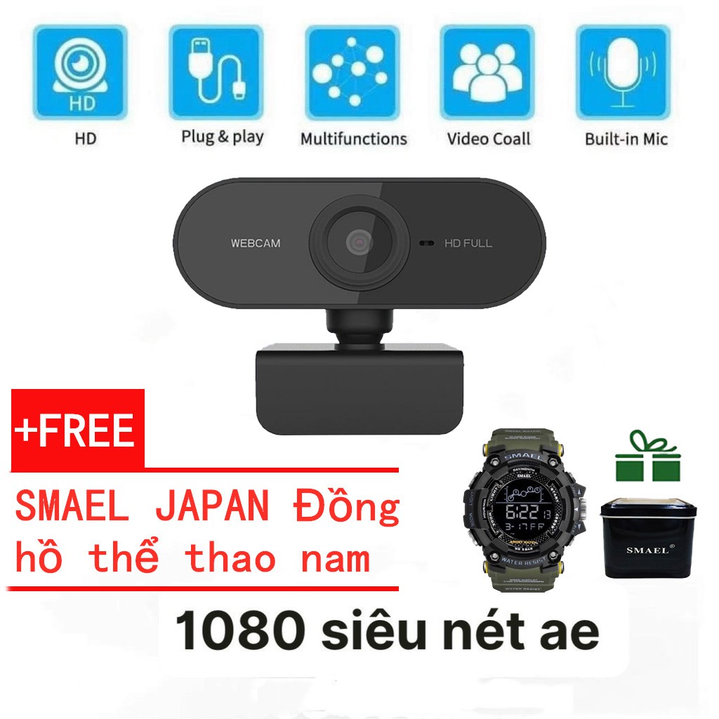 【Miễn phí Đồng hồ thể thao nam 】Webcam  có mic độ phân giải HD 2K góc quay rộng 110° thiết kế đế xoay 360 độ kết