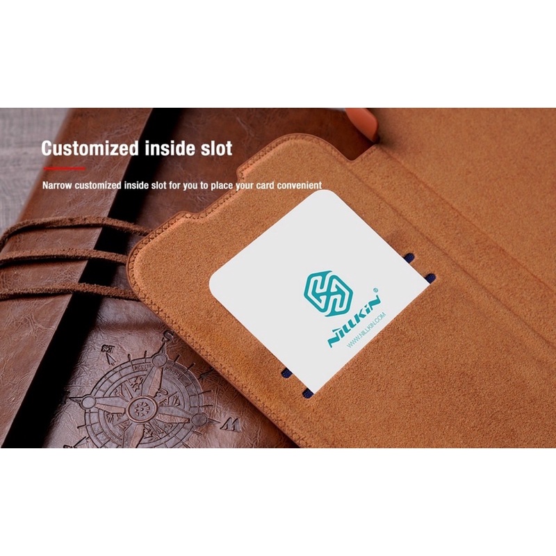 Bao da Nillkin QIN Camshield iPhone 13, 13 Pro, 13 Pro max có ngăn để thẻ trượt bảo vệ camera chính hãng