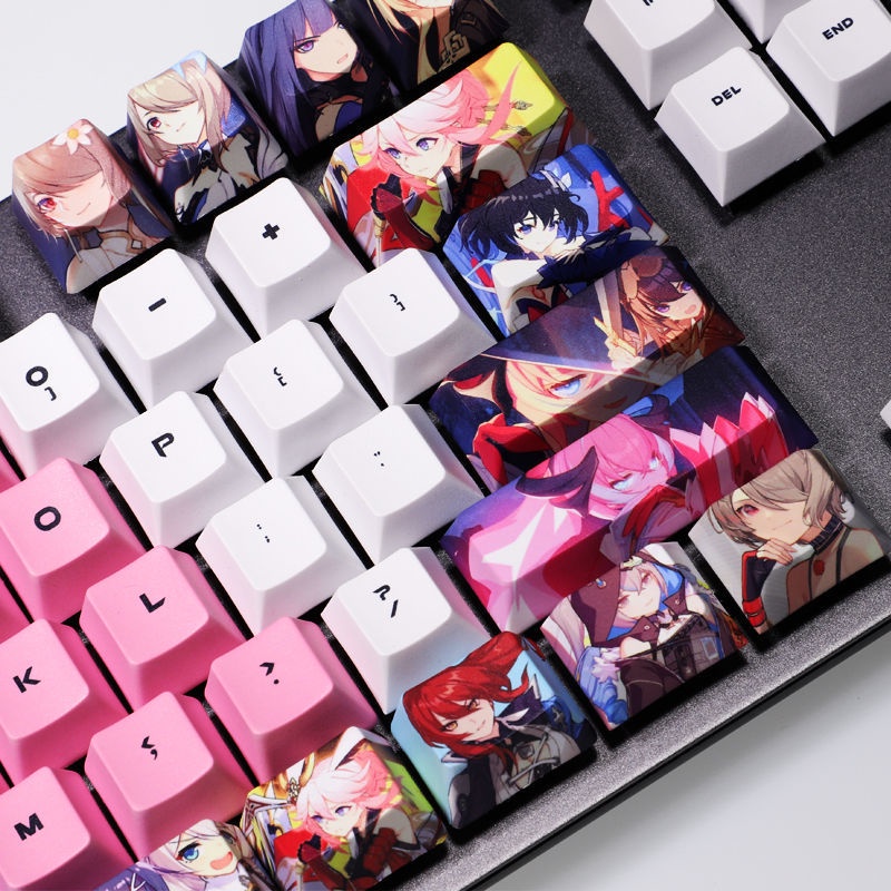 MmiHoYo KeyCap PBT 108 phím Keycap Thuốc nhuộm Thăng hoa Phim hoạt hình Anime Keycap cho Cherry Mx Bàn phím cơ chuyển đổi Gateron Kailh