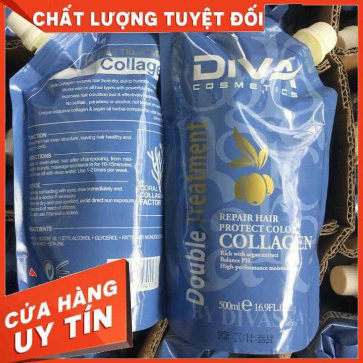 [CHÍNH HÃNG]  kem hấp dầu ,kem ủ tóc Phục Hồi tóc Hư tổn DIVA COLLAGEN SIÊU MƯỢT 500m  (dạng bịch màu xanh)  hàng loại 1