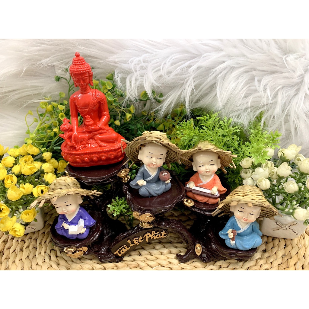 Tượng Phật Thích Ca và các chú tiểu Cầm Kỳ tọa đế Tài Lộc Phát ( Hình Thật )