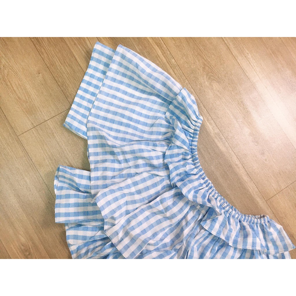 ÁO KIỂU CARO CROPTOP PHỐI BÈO TRƯỚC NGỰC | BigBuy360 - bigbuy360.vn