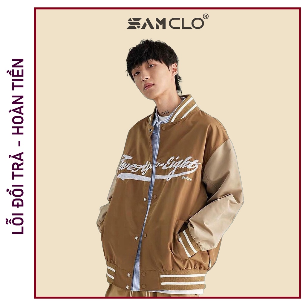 Áo khoác dù 2 lớp nam nữ SAM CLO - Áo khoác gió bomber phong cách bóng chày form rộng unisex mặc cặp in chữ TWENTY EIGHT