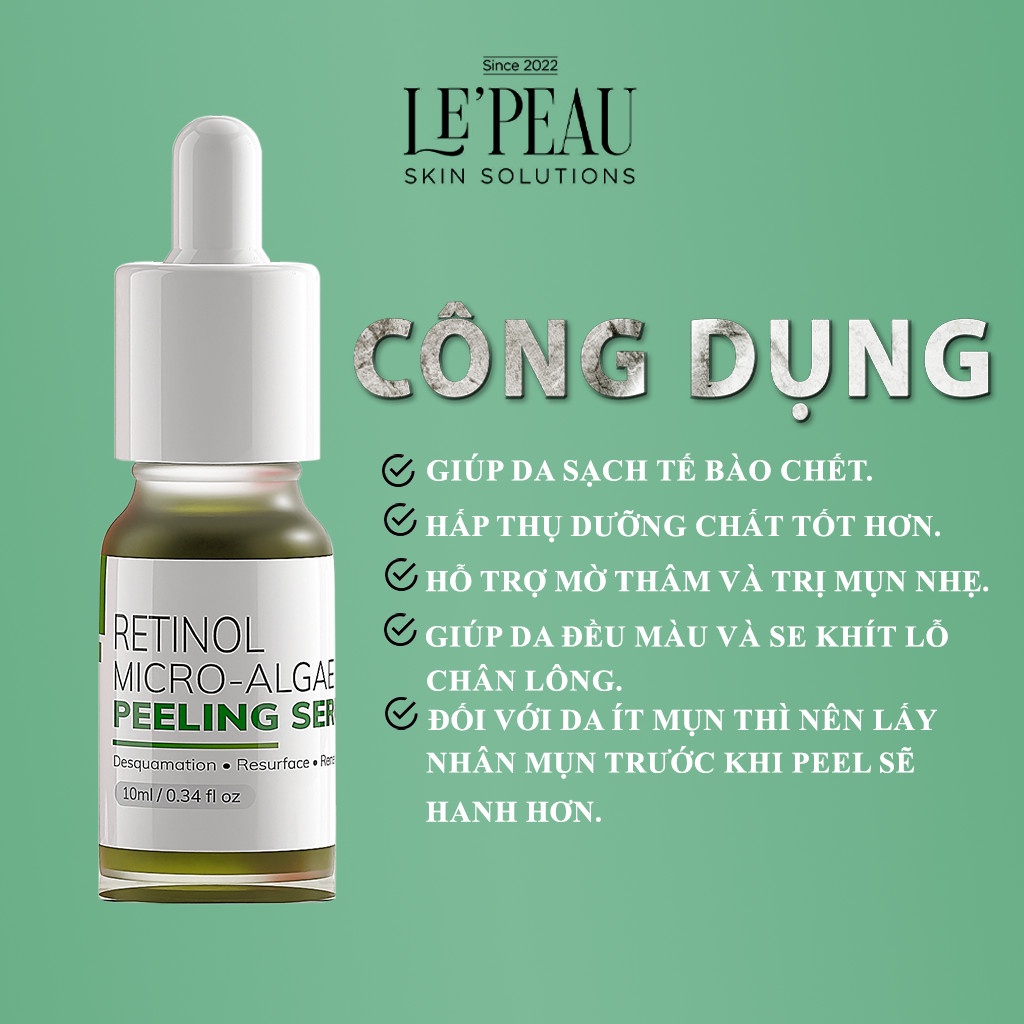 Peel Da Retinol Vi Tảo LE PEAU 10ml, Tinh Chất Tái Tạo Da Sinh Học Căng Bóng Chính Hãng, Tặng Kèm Serum B5 Phục Hồi