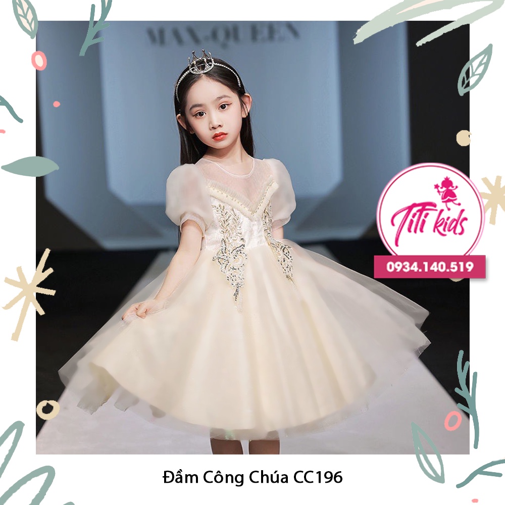Đầm Váy Công Chúa Bé Gái Cao Cấp Ren Vàng CC196