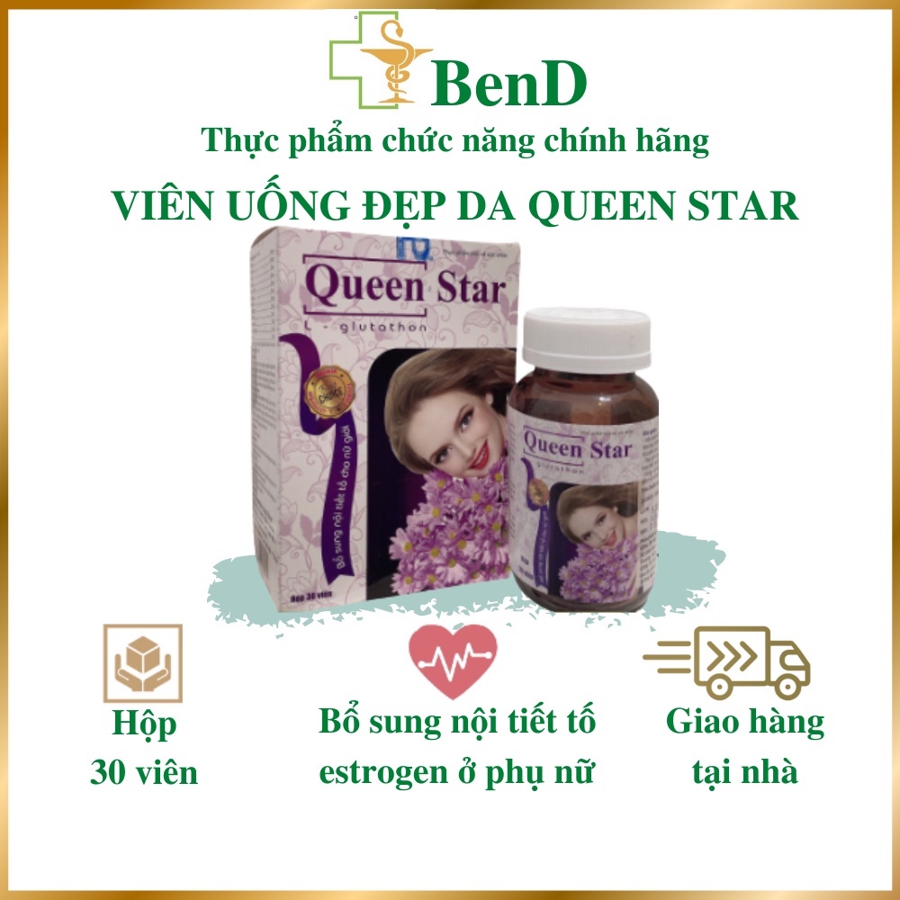 Viên uống Queen Star hộp 30viên dành cho phụ nữ, giúp da căng bóng mịn màng bổ sung nội tiết tố nữ, phụ nữ tiền mãn kinh