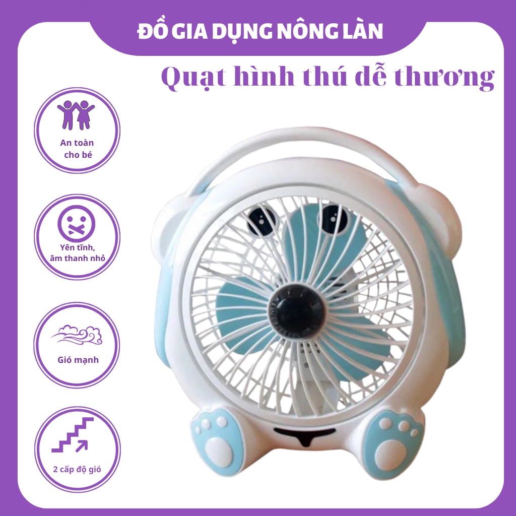 Quạt Để Bàn Hình Thú Dễ Thương - Quạt Điện Nhỏ Để Bàn Văn Phòng, Giường Cho Bé, 2 Tốc Độ Gió,20W, KT 29x29x13