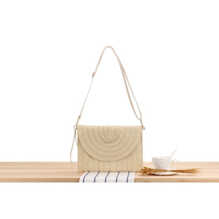 [NowShip - Giao Ngay] Túi Cói Boho Vintage Đeo Vai, Đeo Chéo Hình Vuông Chữ Nhật Dây Da Màu Nâu Be Trơn