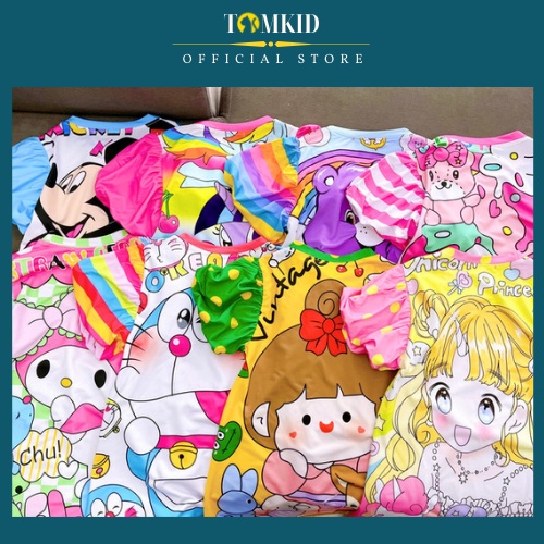 Đầm cho bé gái, set váy chữ A tay phồng bé gái chất thun lạnh 3D chính phẩm dày dặn co giãn thoáng mát 9-40kg Tomkids