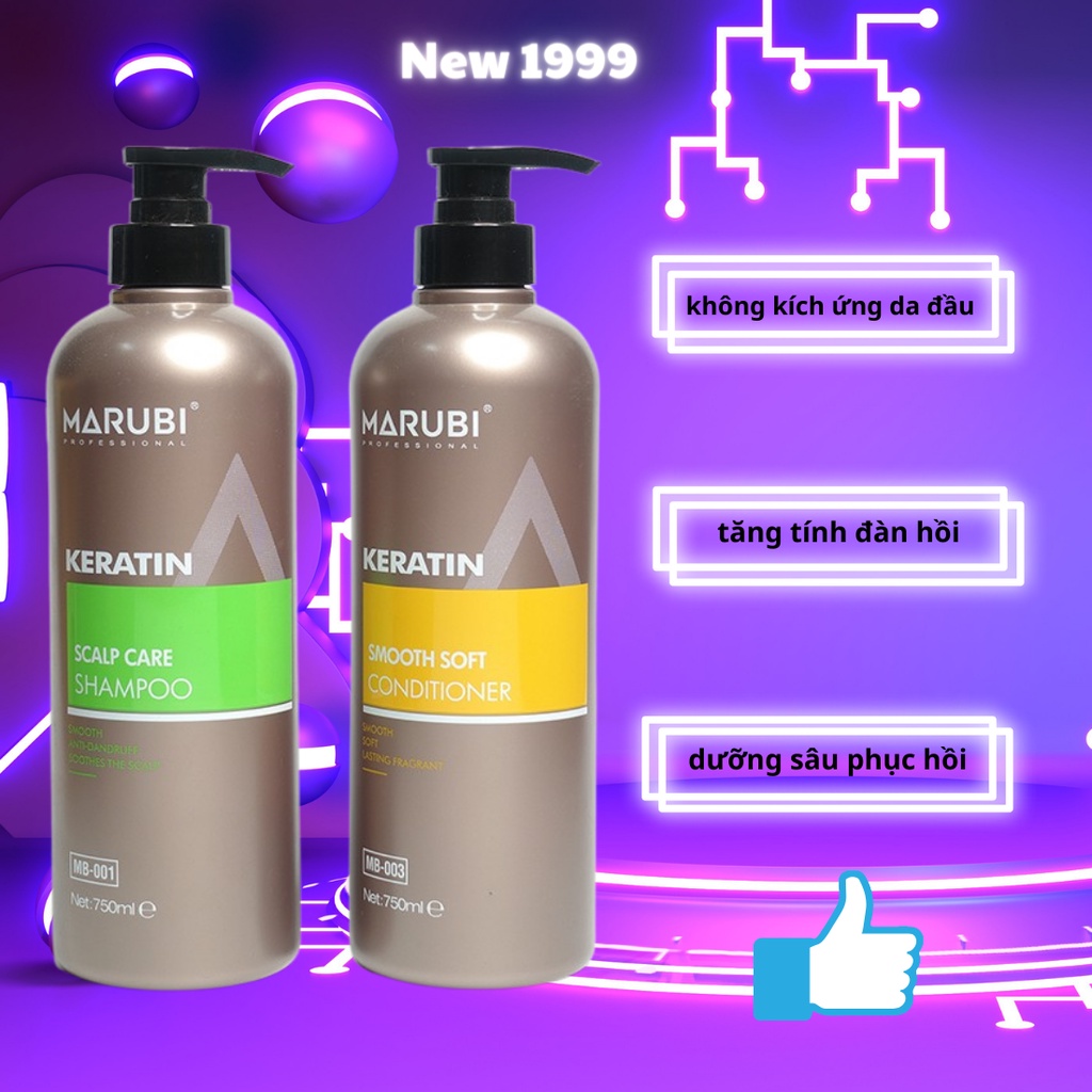 Dầu gội đầu KERATIN MARUBI cặp dầu gội xả phục hồi hư tổn giảm rụng tóc 750ml chính hãng