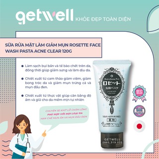 Sữa Rửa Mặt Giảm Mụn Rosette Face Wash Pasta Acne Clear 120g