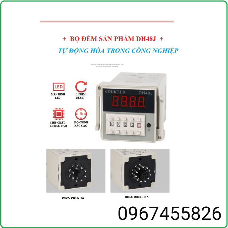Bộ đếm sản phẩm Counter DH48-J 8 chân 220v KÈM ĐẾ TRÒN 8 CHÂN