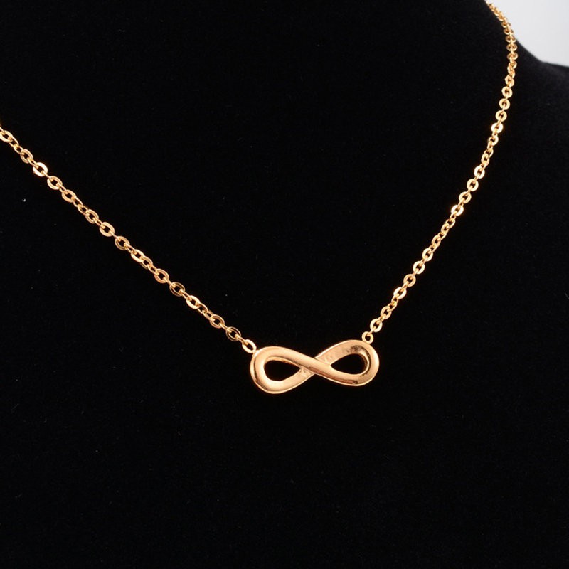 Dây Chuyền Thép Titan Mạ Vàng Hồng 18K Mặt Số 8 Thời Trang Hàn Quốc Cho Nữ