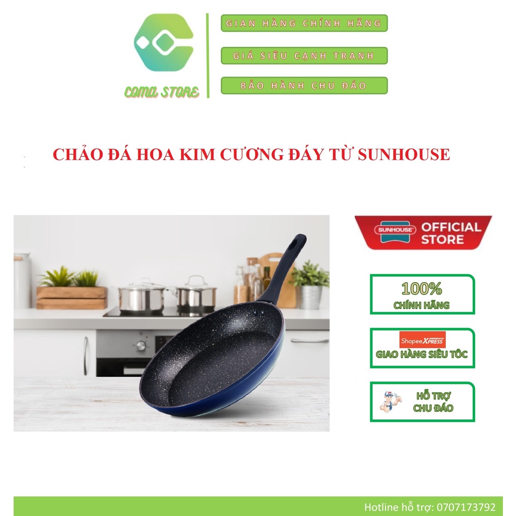 SFP24B - CHẢO ĐÁ HOA CƯƠNG ĐÁY TỪ CHỐNG DÍNH SUNHOUSE 24CM (DÙNG MỌI LOẠI BẾP) - HÀNG CHÍNH HÃNG