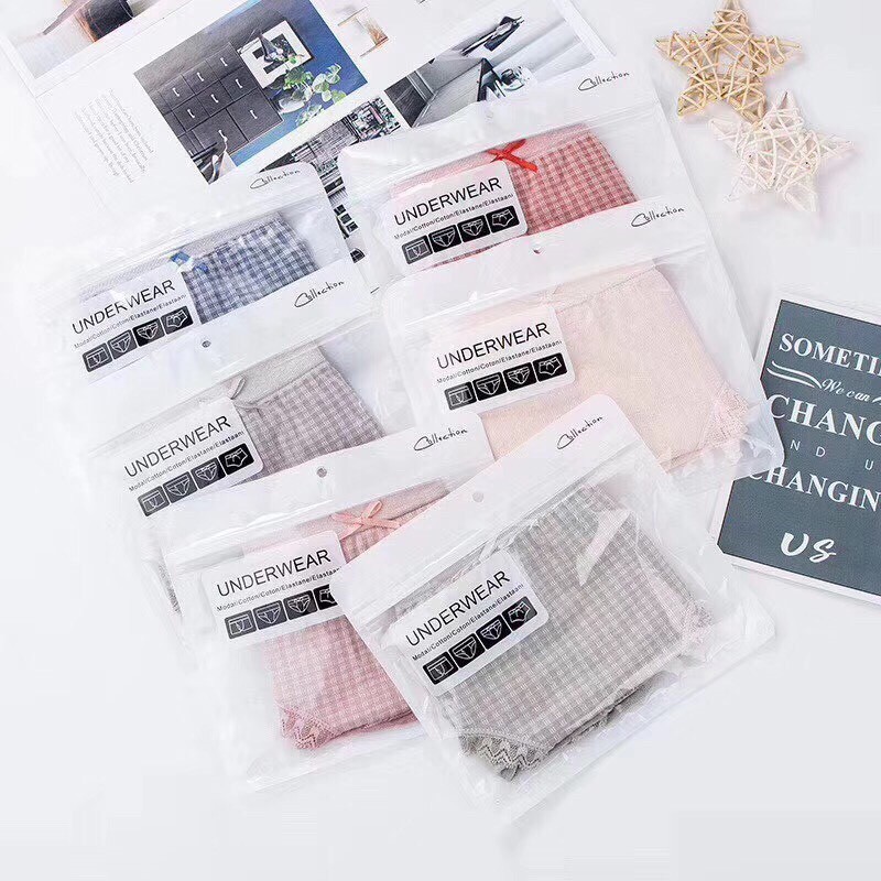 [TÚI ZIP] Combo 5 Quần lót nữ kháng khuẩn y tế cao cấp, chất thun cotton co dãn, hoạ tiết caro siêu xinh