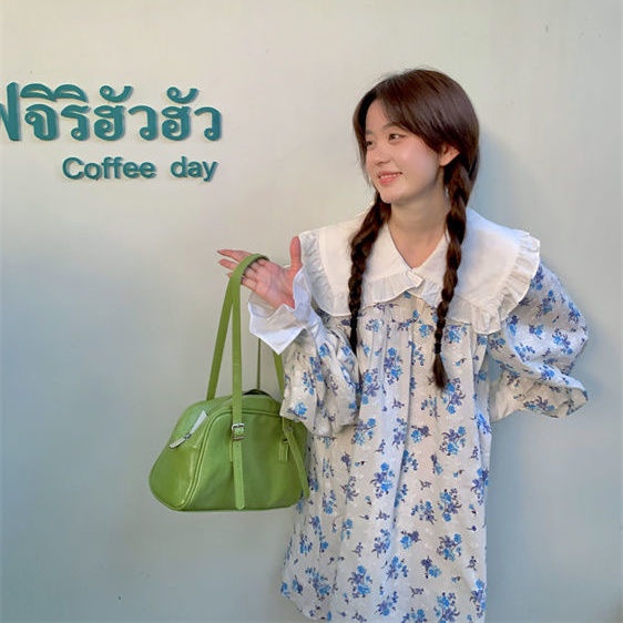 Đầm nữ tay dài phồng cổ búp bê dáng rộng phong cách Hàn Quốc ngọt ngào thời trang mùa thu mới