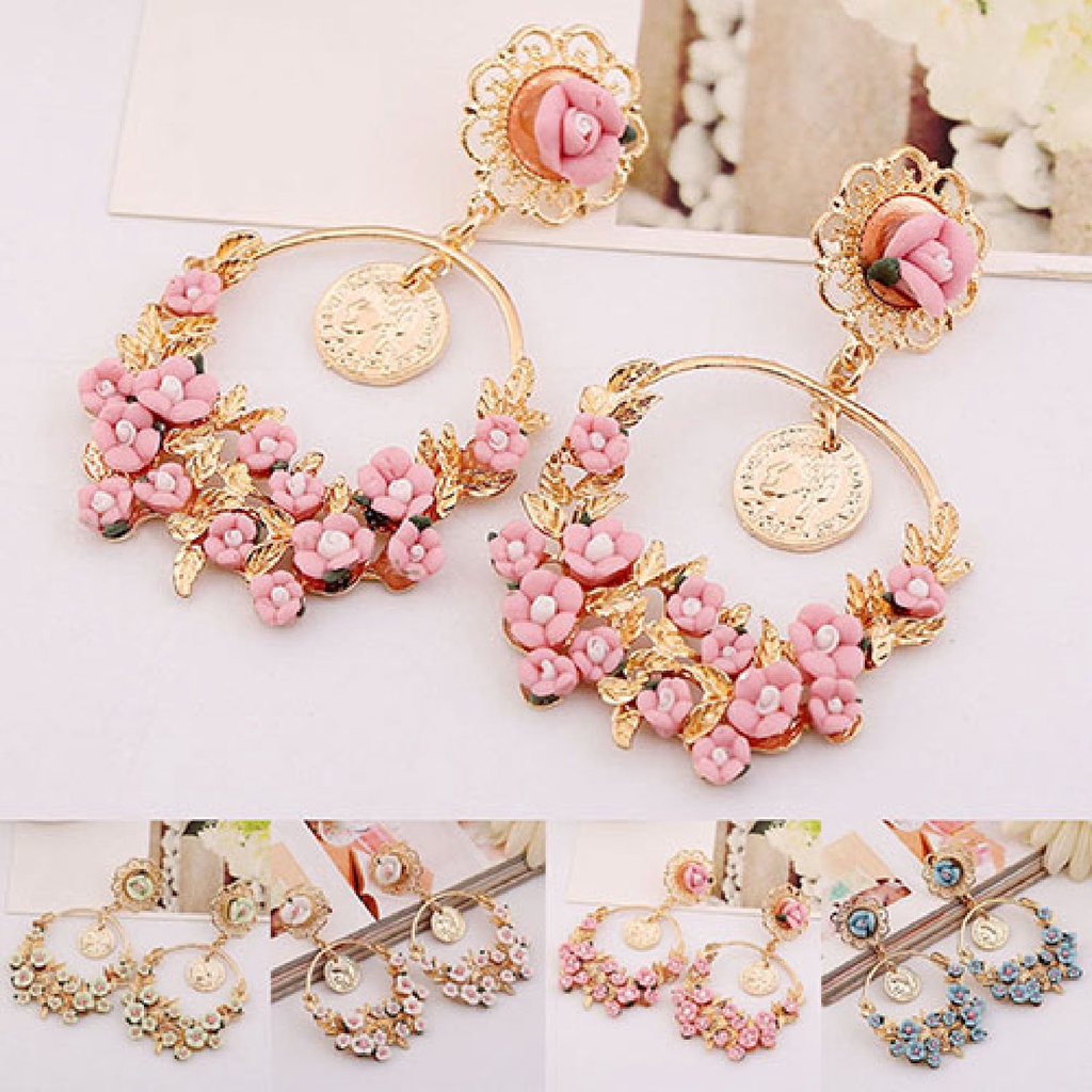 Bông tai hợp kim đính đá thiết kế hình hoa thời trang sang trọng