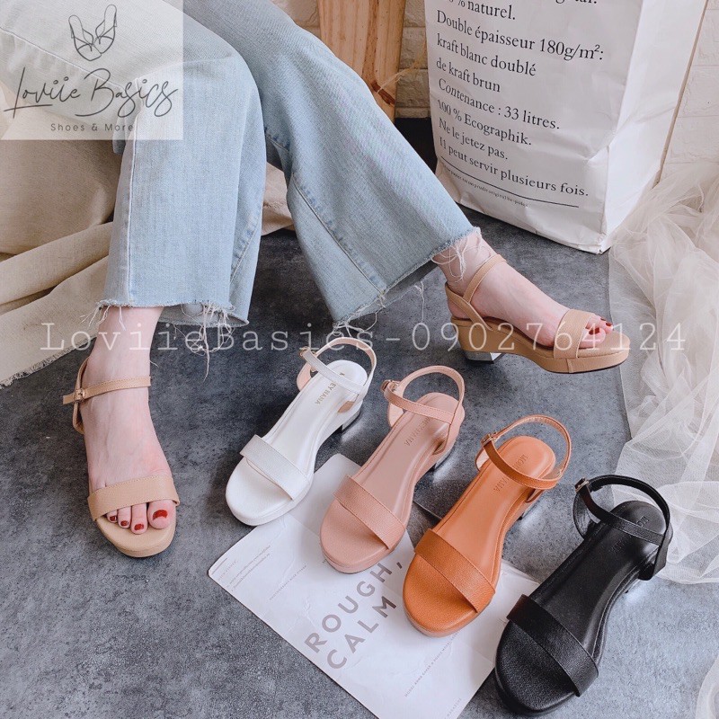 LOVIIE BASICS - SANDAL ĐẾ XUỒNG 5 PHÂN -  SANDAL ĐẾ XUỒNG 5CM - SANDAL BÁNH MÌ - GIÀY ĐẾ XUỒNG 5P QUAI NGANG S190818