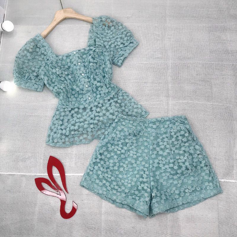 SET TAY PHỒNG PEPLUM VẢI REN THÊU HOA NHÍSỉ