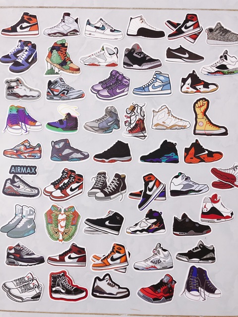 Sticker dán vali, nón bảo hiểm hình giày thể thao sneaker.