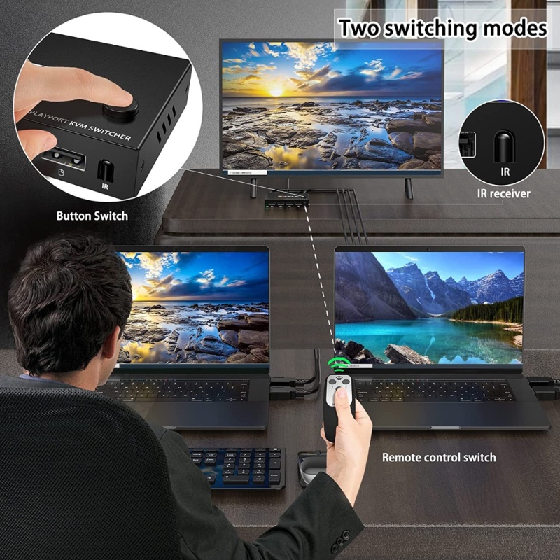 Bộ 2 Công Tắc Chuyển Đổi 2 Trong 1 USB DP KVM Cho Chuột Và Bàn Phím