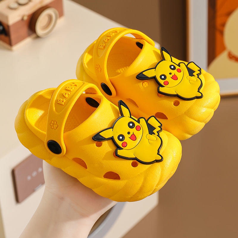 Giày Sandal Đế Mềm Chống Trượt In Hình Pikachu Dành Cho Bé Trai Gái Mang Trong Nhà