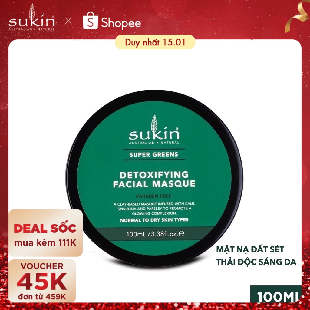 Mặt Nạ Đất Sét Thải Độc Và Làm Sáng Da Sukin Super Greens Detoxifying Facial Masque 100ml