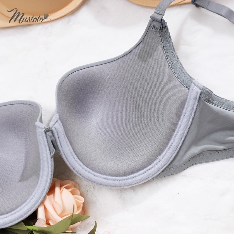 Áo Lót Nữ Trơn Mút Mỏng Có Gọng Mềm Móc Cài Sau Thoải Mái Cúp To (Mustoto MA15 Xám Tây)