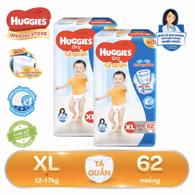 (Tặng quà) Combo 2 gói tã Huggies M74/L68/XL62