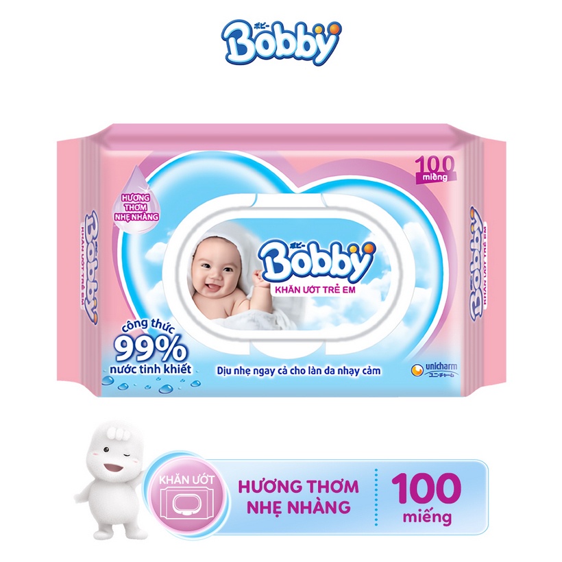 KHĂN ƯỚT BOBBY KHÔNG MÙI/CÓ MÙI LOẠI 100 TỜ CÓ NẮP