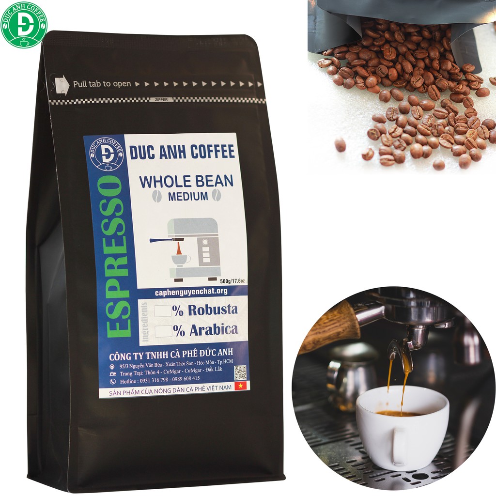 Cà phê pha máy Espresso nguyên hạt thương hiệu DUC ANH COFFEE - whole beans FOR espresso