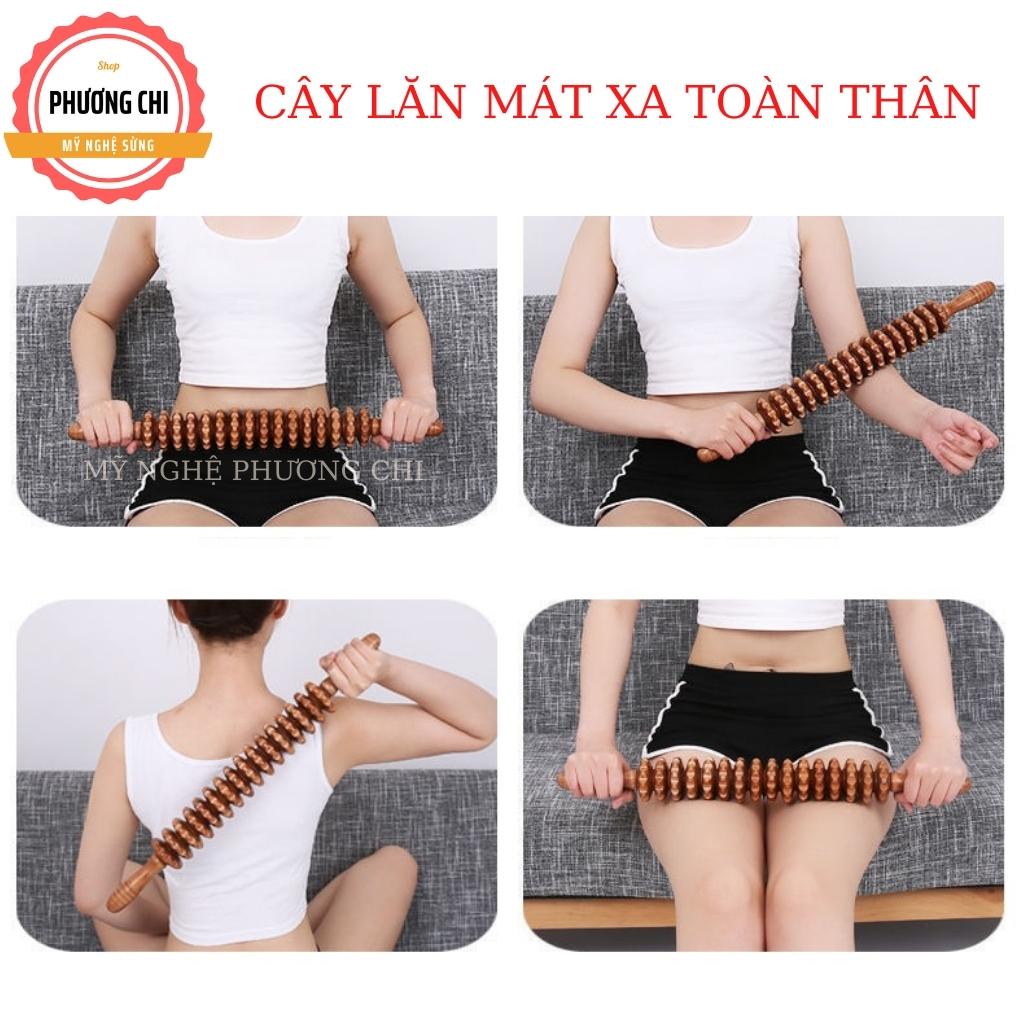 Cây lăn massage toàn thân 9 bánh gai đa năng làm từ gỗ thơm tự nhiên | Mỹ nghệ phương chi