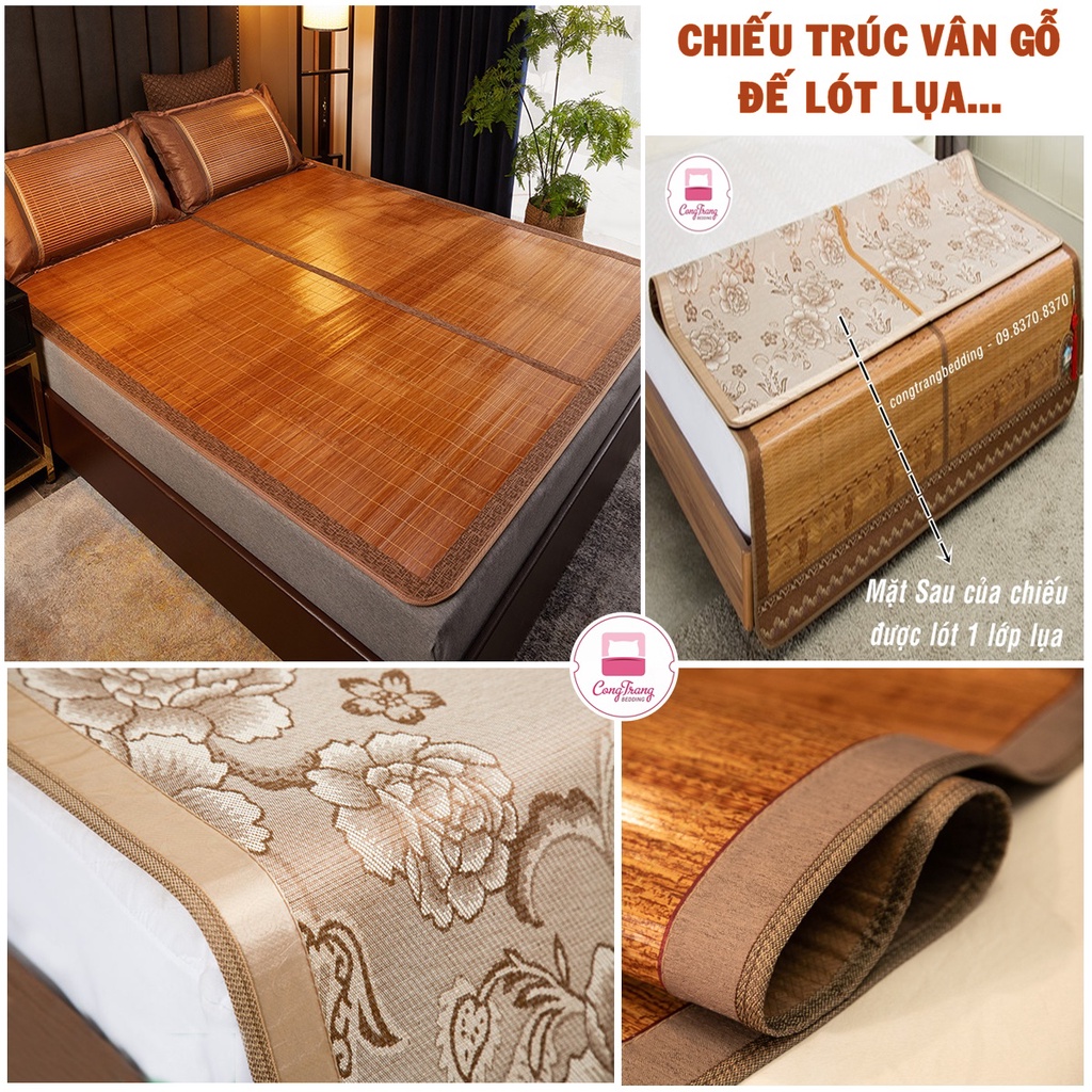 Chiếu trúc vân gỗ MẶT SAU LÓT LỤA in hoa gập đôi PHONG ANH , loại dày đẹp cho mùa hè mát lạnh - ĐỔI TRẢ MIỄN PHÍ