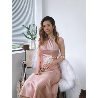 ĐẦM LỤA CỔ YẾM màu HỒNG DA LALADY by SILK LAYER T.