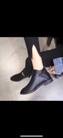Bốt da đế thấp lót nỉ