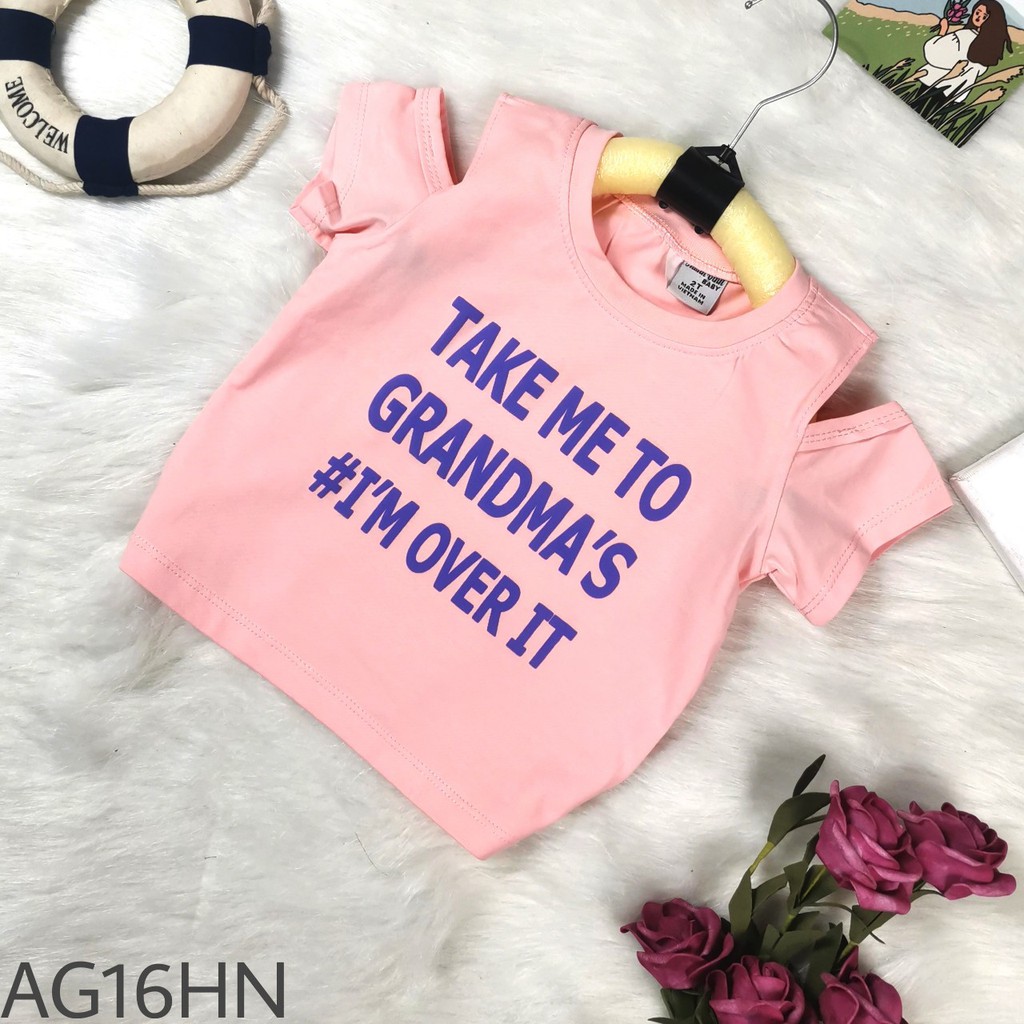 Áo thun CROPTOP rách vai bé gái thun cotton 4 chiều AG16