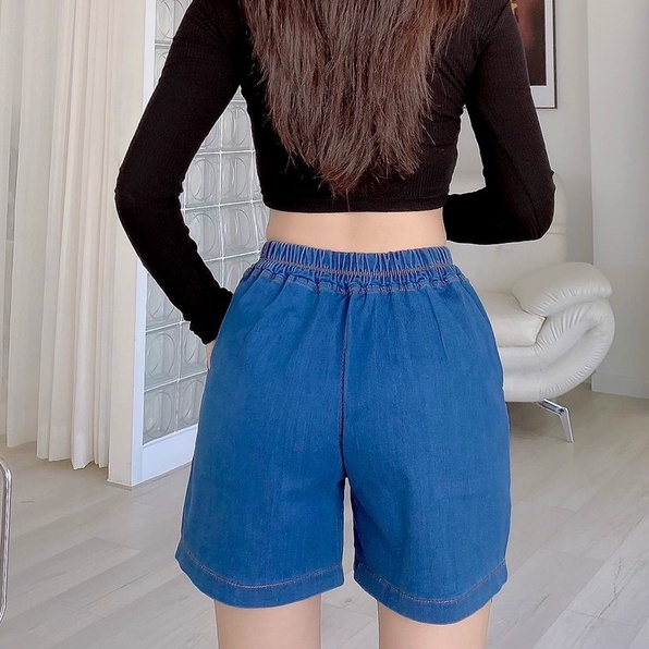 Quần short jean nữ co giãn ống rộng, quần sọt lưng chun co giãn(LC)