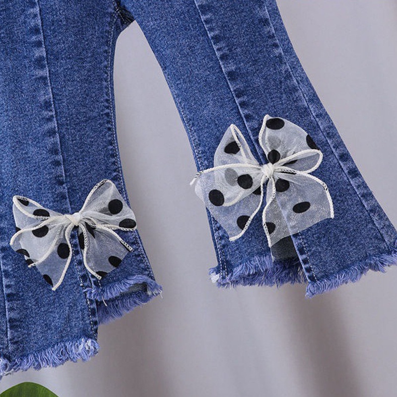 Quần Jeans Ống Loe Thắt Nơ Cho Bé Gái 1-7 Tuổi