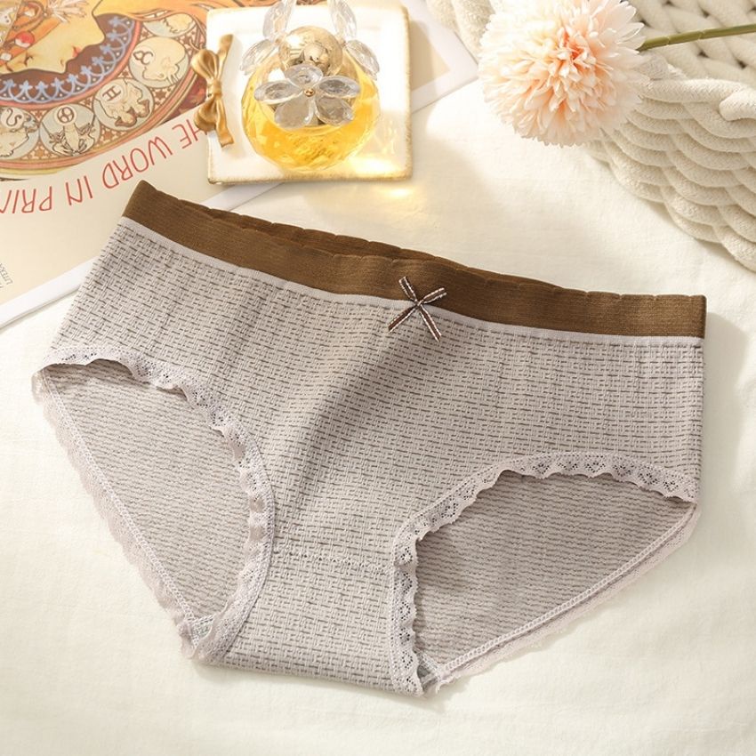 Quần Lót Cotton, Quần Chíp Nữ Kháng Khuẩn Đính Nơ Viền Ren Sọc Kẻ Độc Đáo LQ14